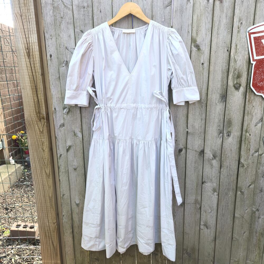 Ulla Johnson Imani Dress in Dove Taupe V-Neck Tiered Midi Dress Side Tie Sz 2 - Picture 2 of 8